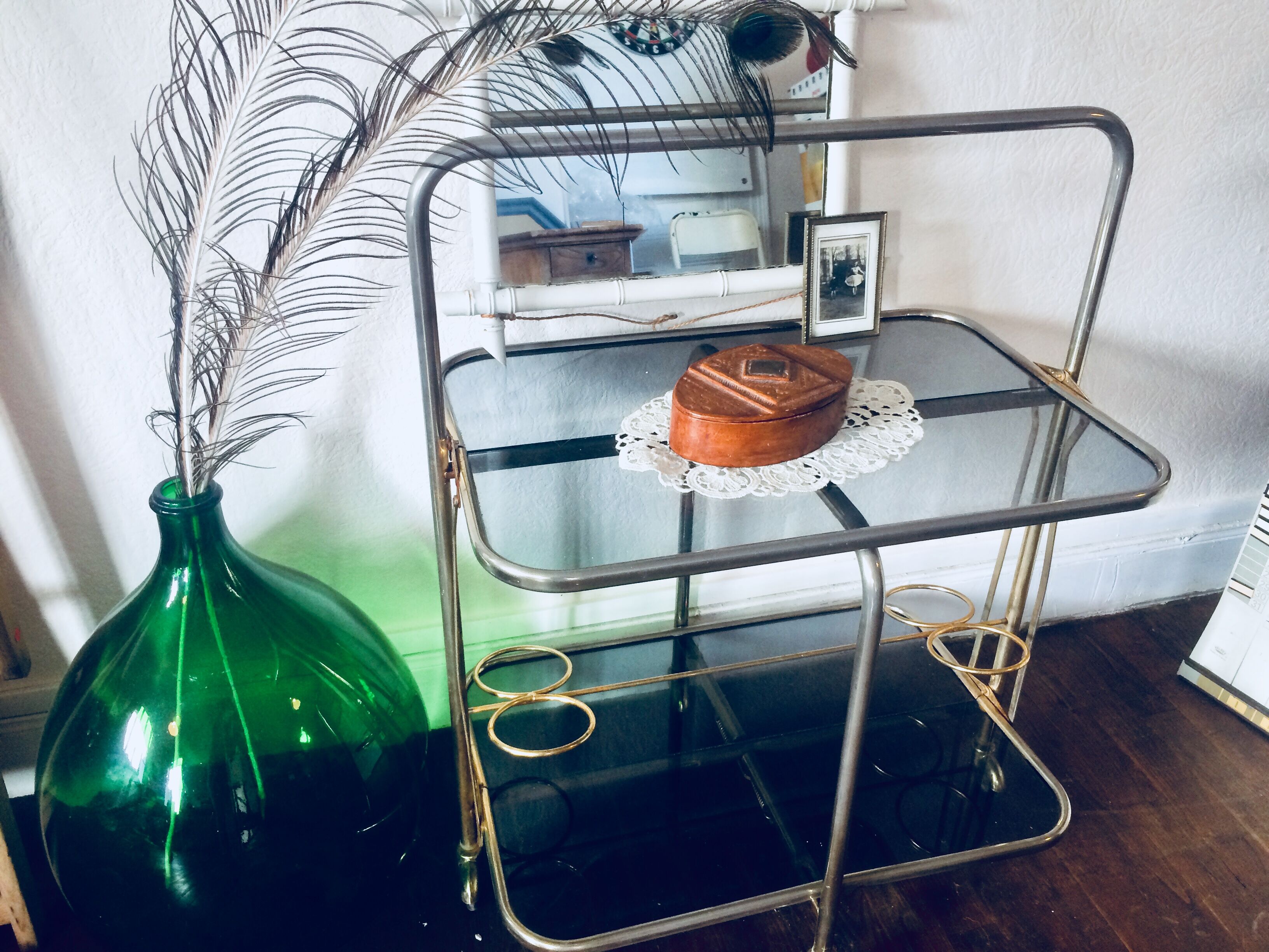 70's foldable metal and glass rolling service