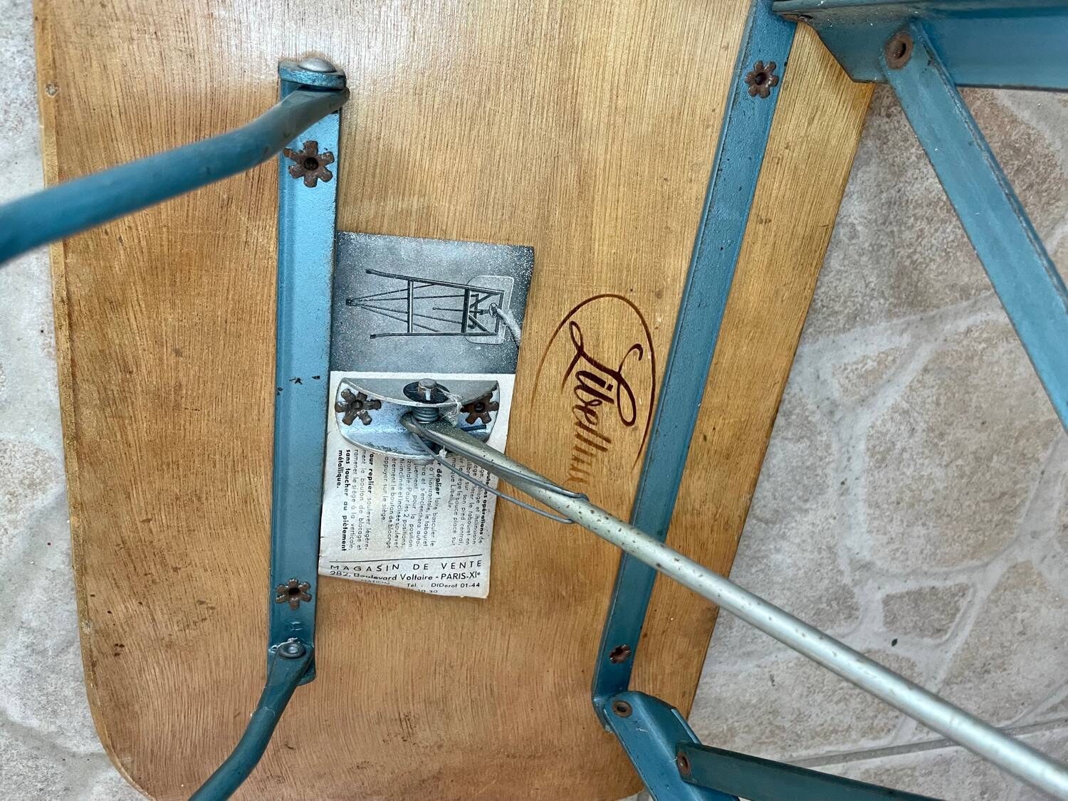 Folding workshop stool “Libellule” year 1950