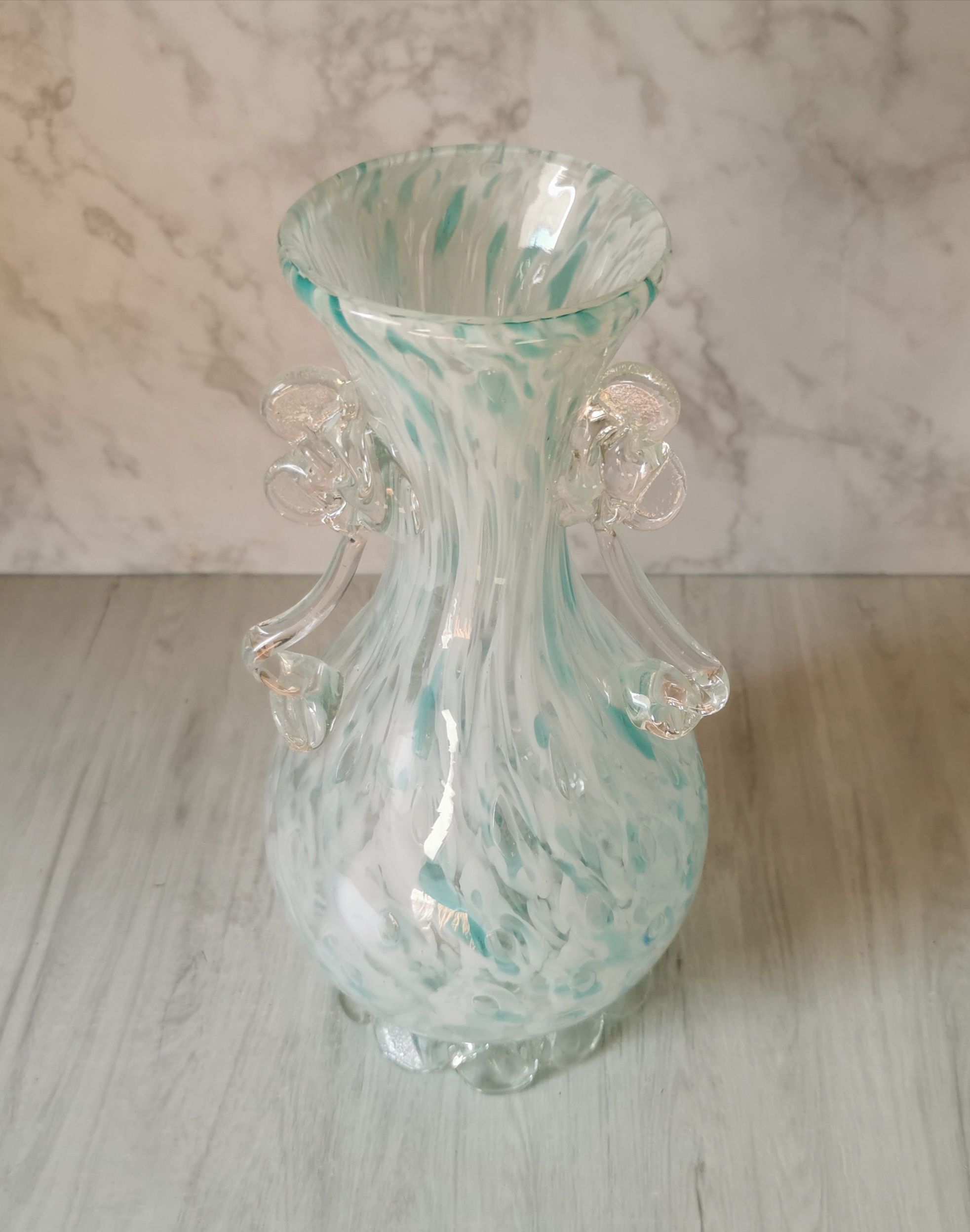 Blue speckled glass vase
