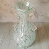 Vase verre moucheté bleu