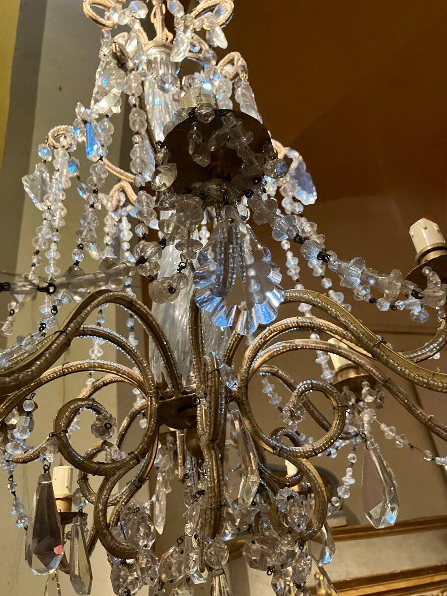 Chandelier en cage en cristal taillé et perles de verre italiennes, années 1800