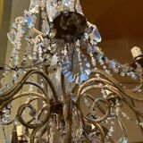 Chandelier en cage en cristal taillé et perles de verre italiennes, années 1800