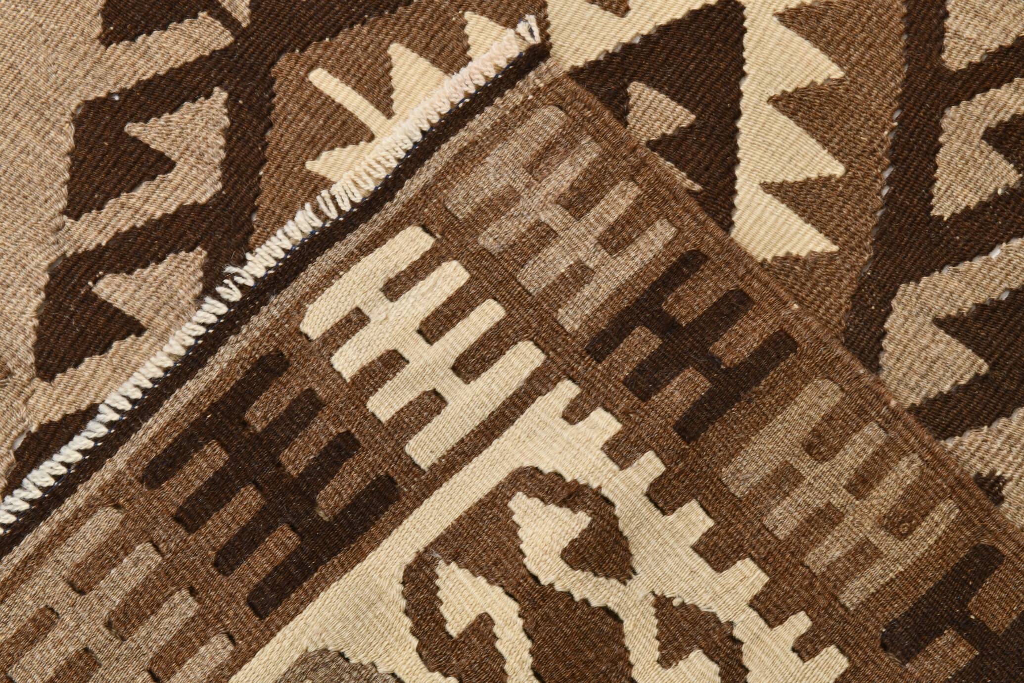 3x6 Brown Cream Handmade Antique Vintage Rug, 103x192Cm