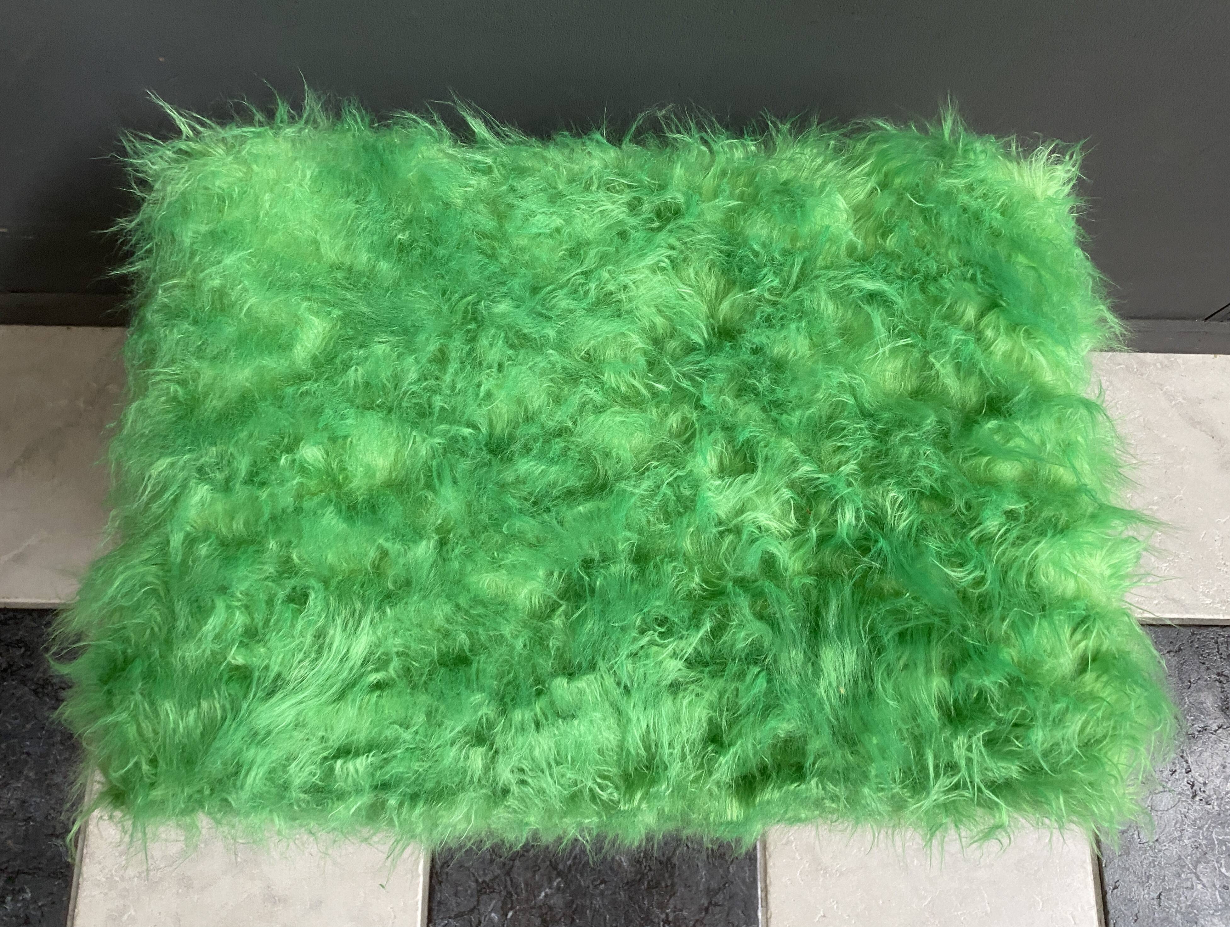 Green fluffy foot stool 1960s