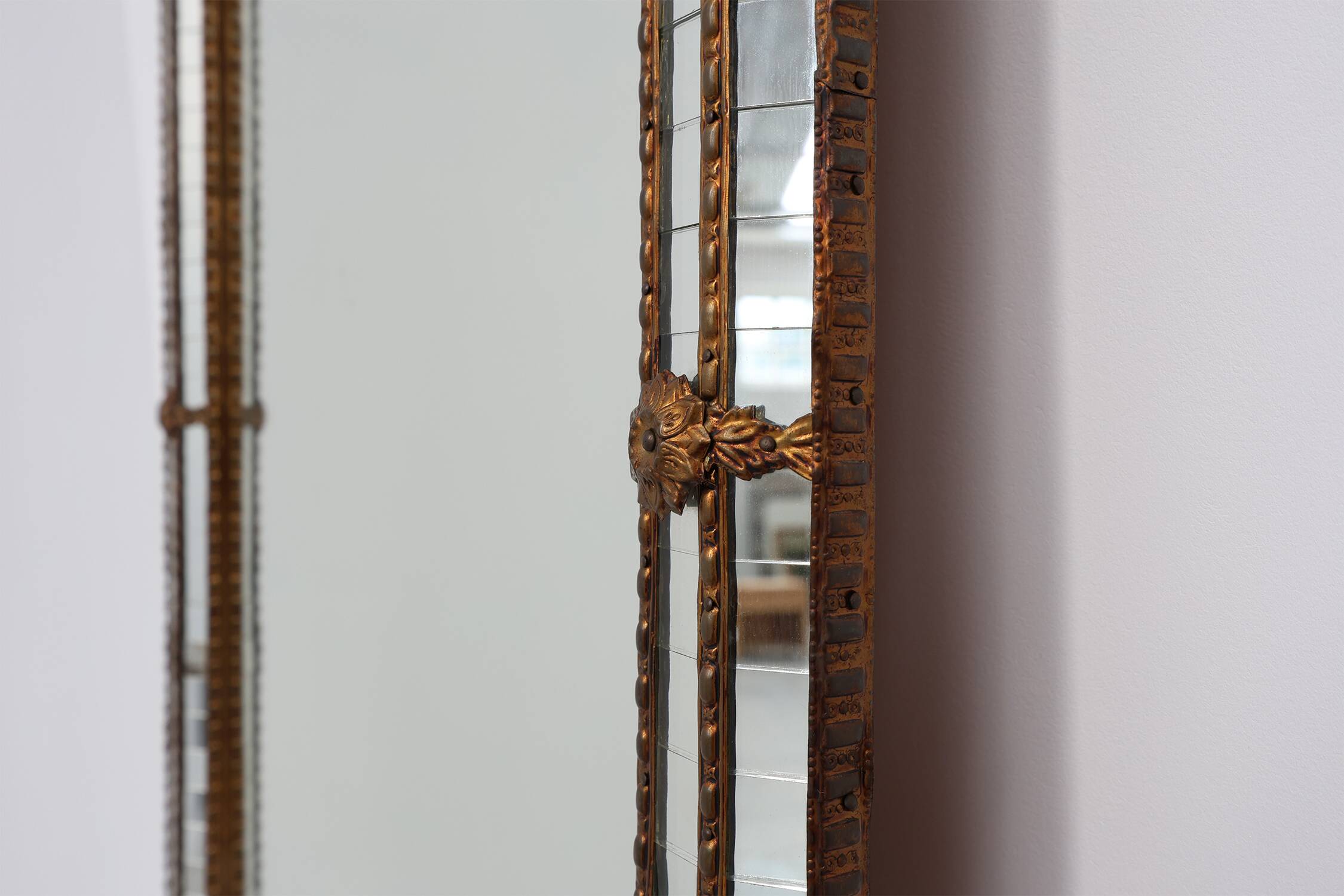 20th Century Spanish trapezoidal Venetian mosaic Mirror with brass details