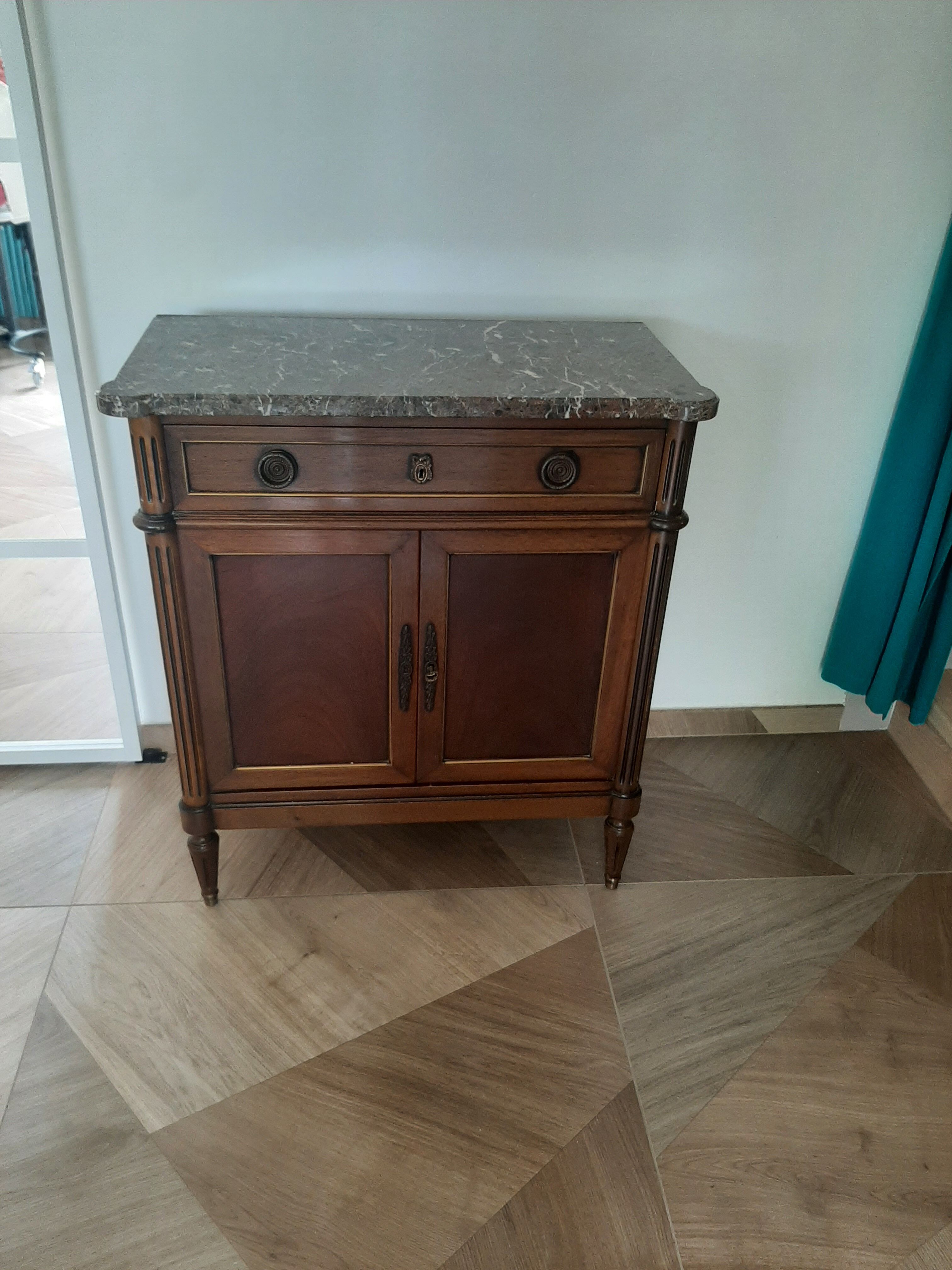 vintage - Small style chest of drawers - Louis XVI marble top with 1 drawer and 2 doors
