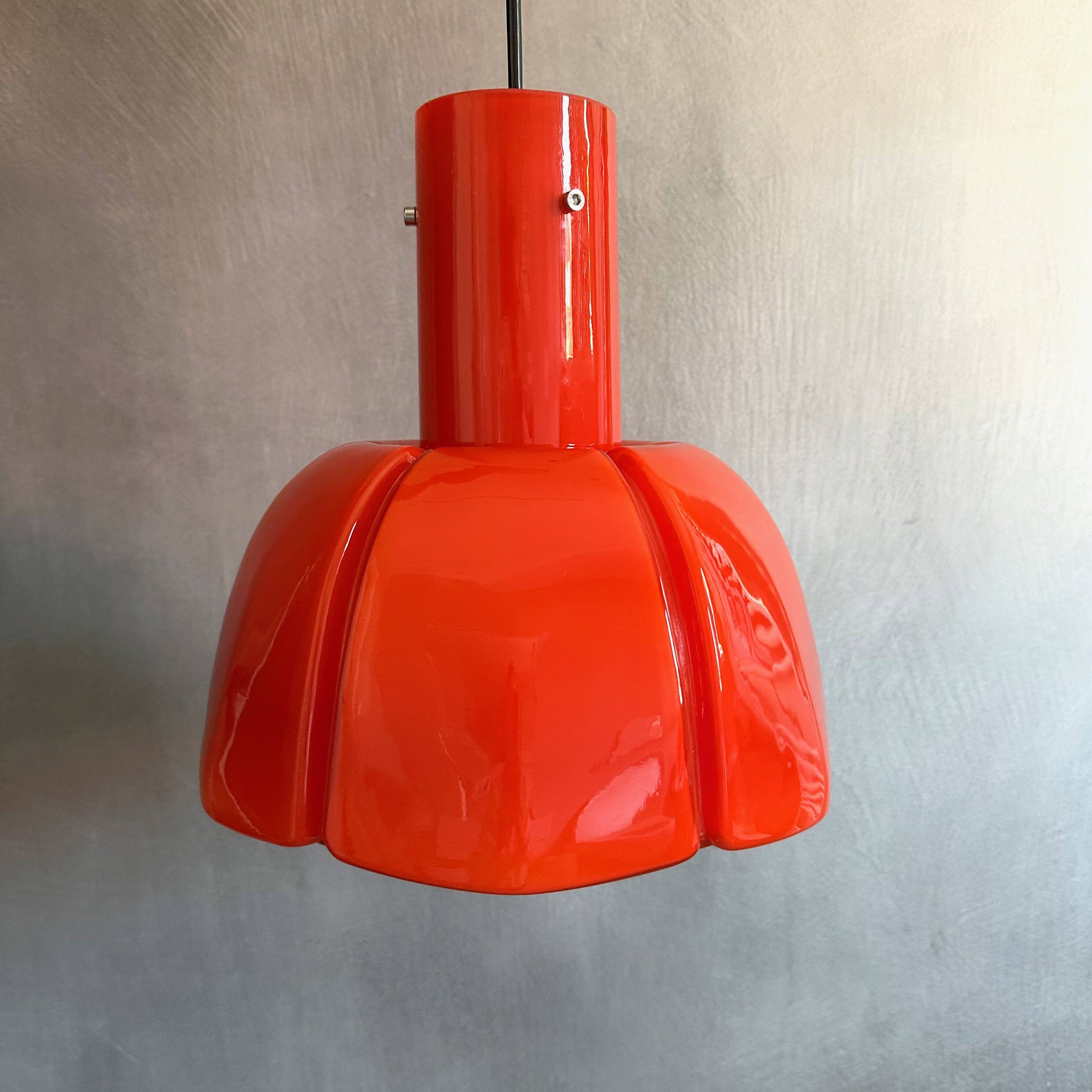 Pendant lamp Glashütte Limburg orange, Mid Century