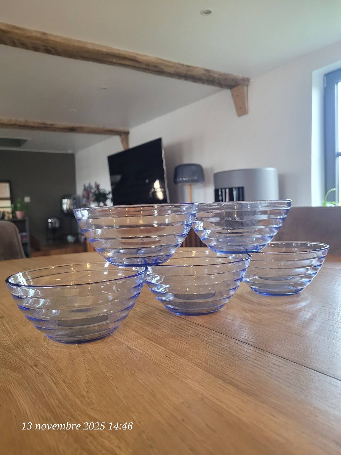 5 vintage blue tempered glass bowls