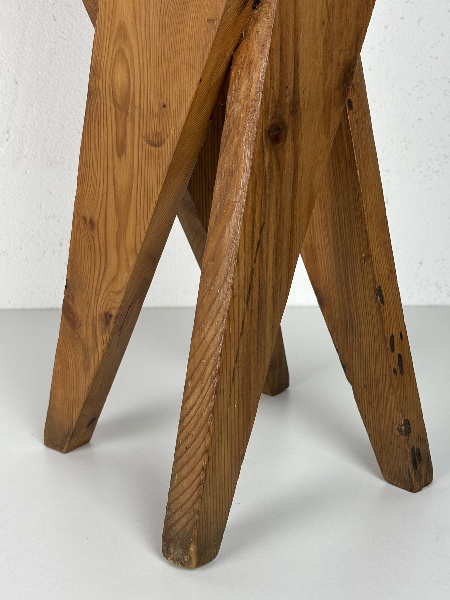 Midcentury brutalist artisanal rustic handcrafted stool, France 1960s