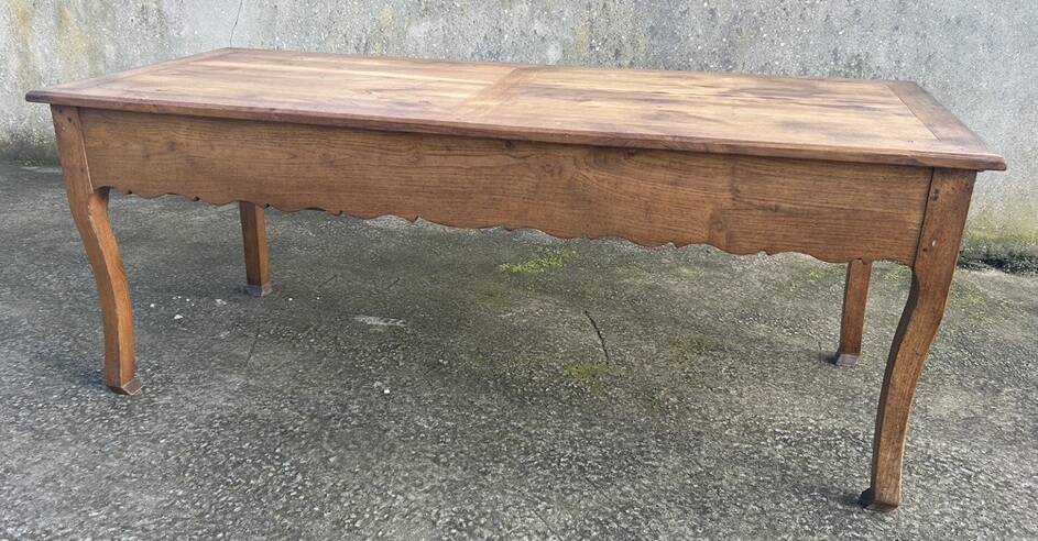 Solid oak farmhouse table, one drawer, vintage, early 20th century.