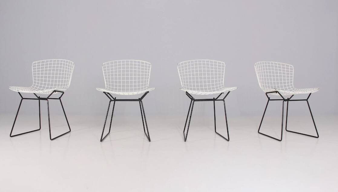 Set of 4 steel Harry Bertoia model 420 chairs