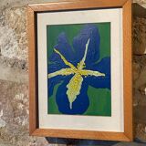 Iris Canvas Painting in Antique Wooden Frame