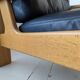 Pair of raw oak and leather armchairs by Esko Pajamies for Asko, Finland.