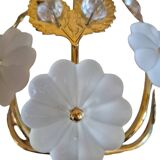Pair of Banci Florence gold metal and crystal flower wall sconces