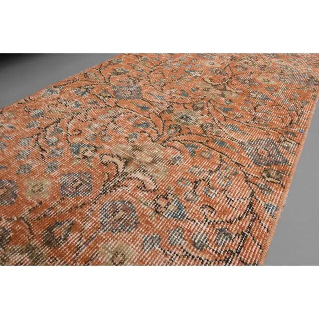 1970s Turkish Hand-Knotted Wool Cotton Orange Runner Rug 60x293