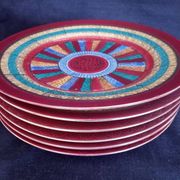 6 Japanese porcelain dessert plates with geometric decoration and men's heads