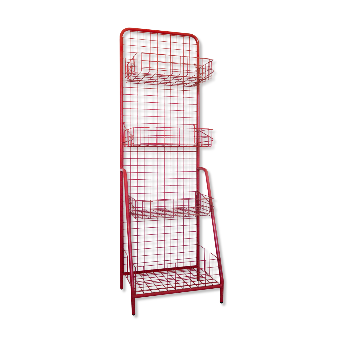 Red mesh metal grocery shelf