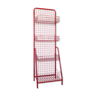 Red mesh metal grocery shelf