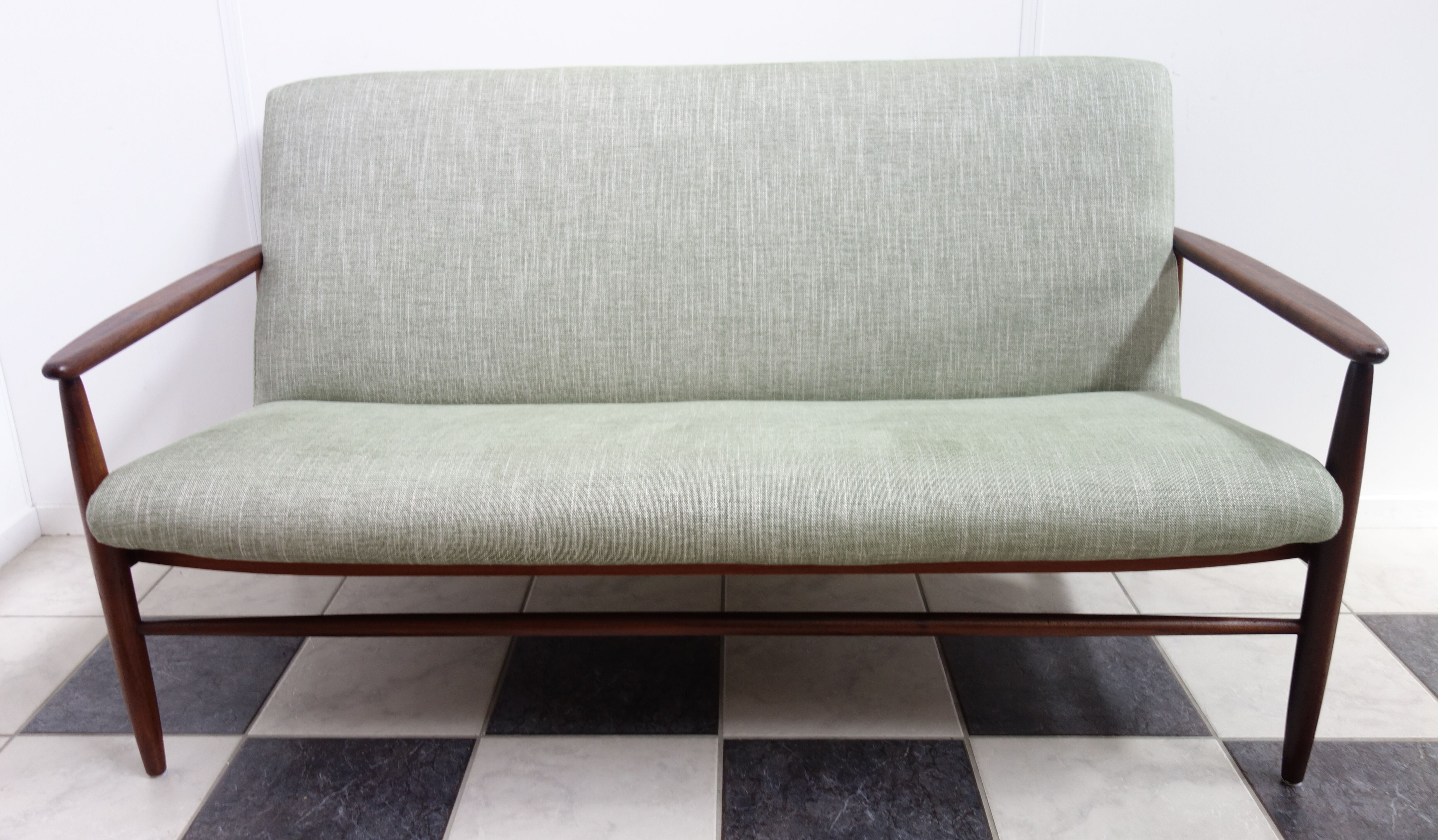 Danish teak 2 seat sofa green upholstery