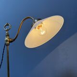 Adjustable brass table lamp with opaline glass shade