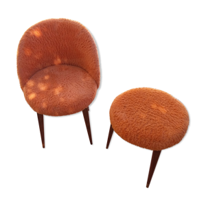 Fauteuil gondole et tabouret