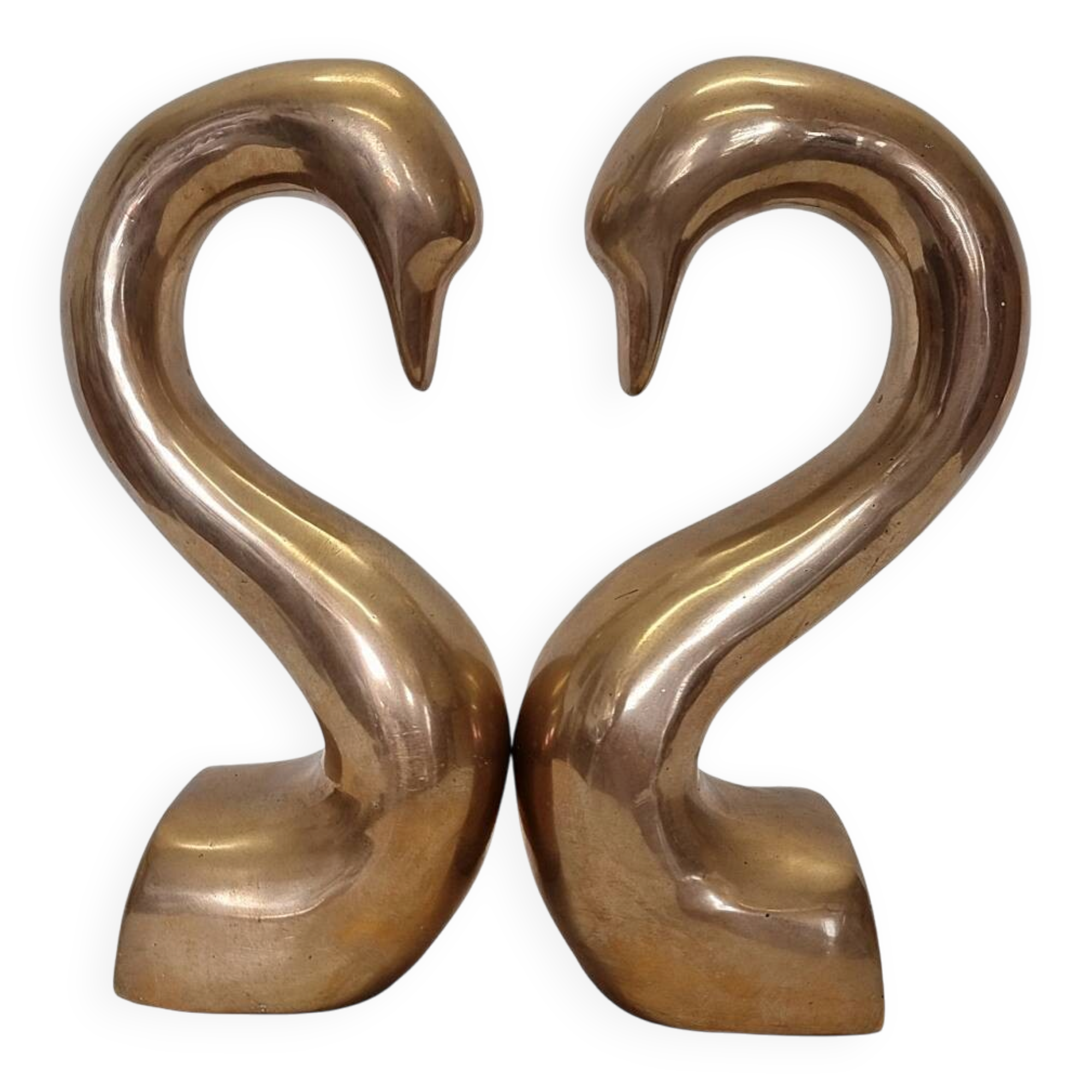 Vintage Italian Brass Swan Neck Bookends, 1970s