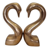 Vintage Italian Brass Swan Neck Bookends, 1970s