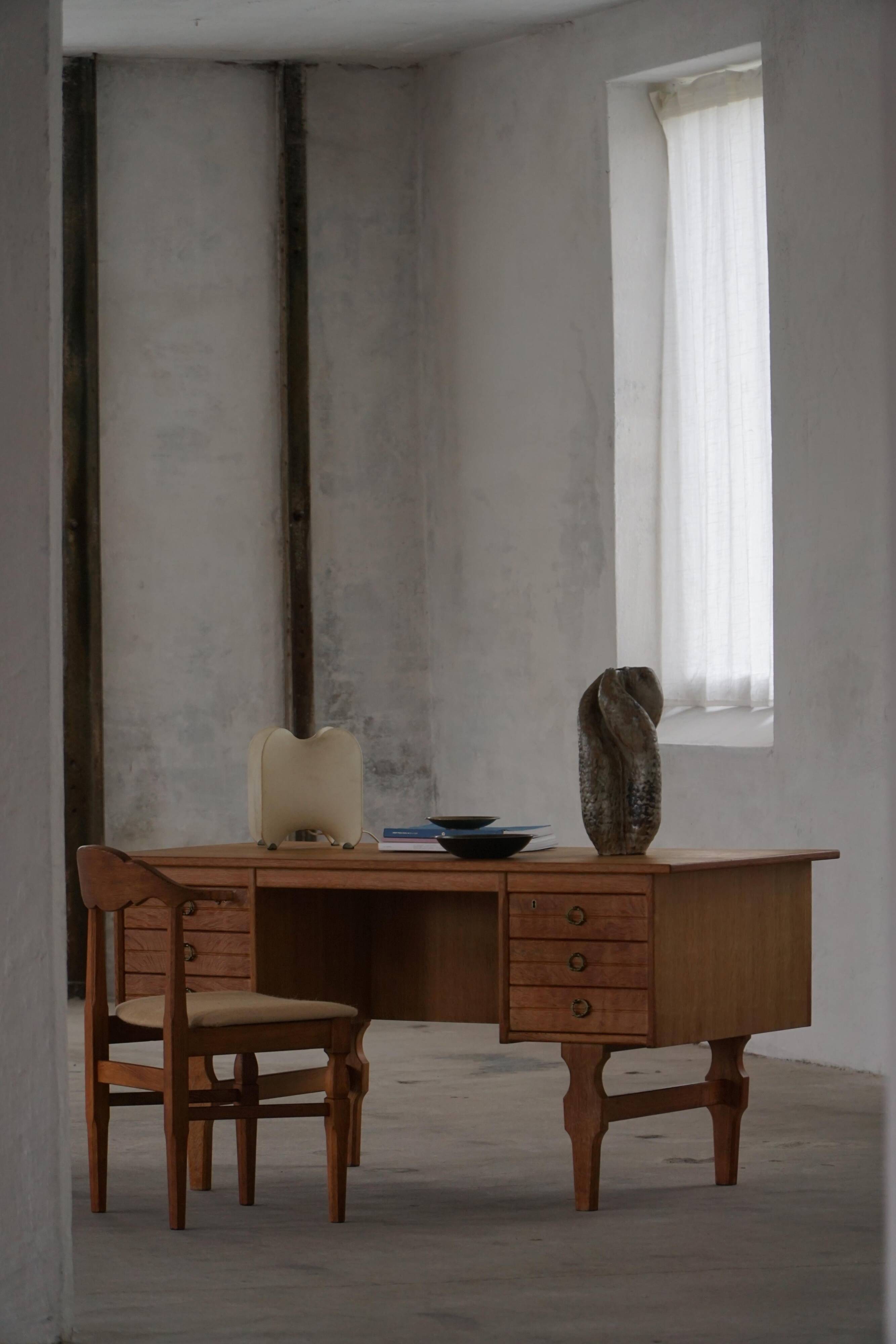 Free-standing oak desk, Mid-century modern Danish, Henning Kjærnulf, 1950s