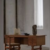 Free-standing oak desk, Mid-century modern Danish, Henning Kjærnulf, 1950s