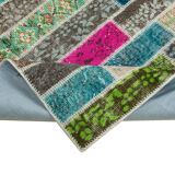 Handmade turkish overdyed 173 cm x 228 cm multicolor patchwork carpet