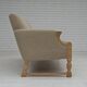 1970s, 3-seater Danish sofa, original beige furniture wool, solid oak wood.