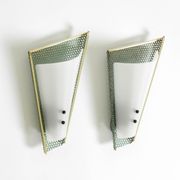 Pair of beautiful mint green Mid Century Modern perforated sheet metal wall