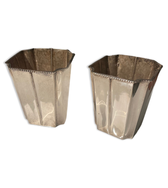 Cache pot centre de table en metal argenté