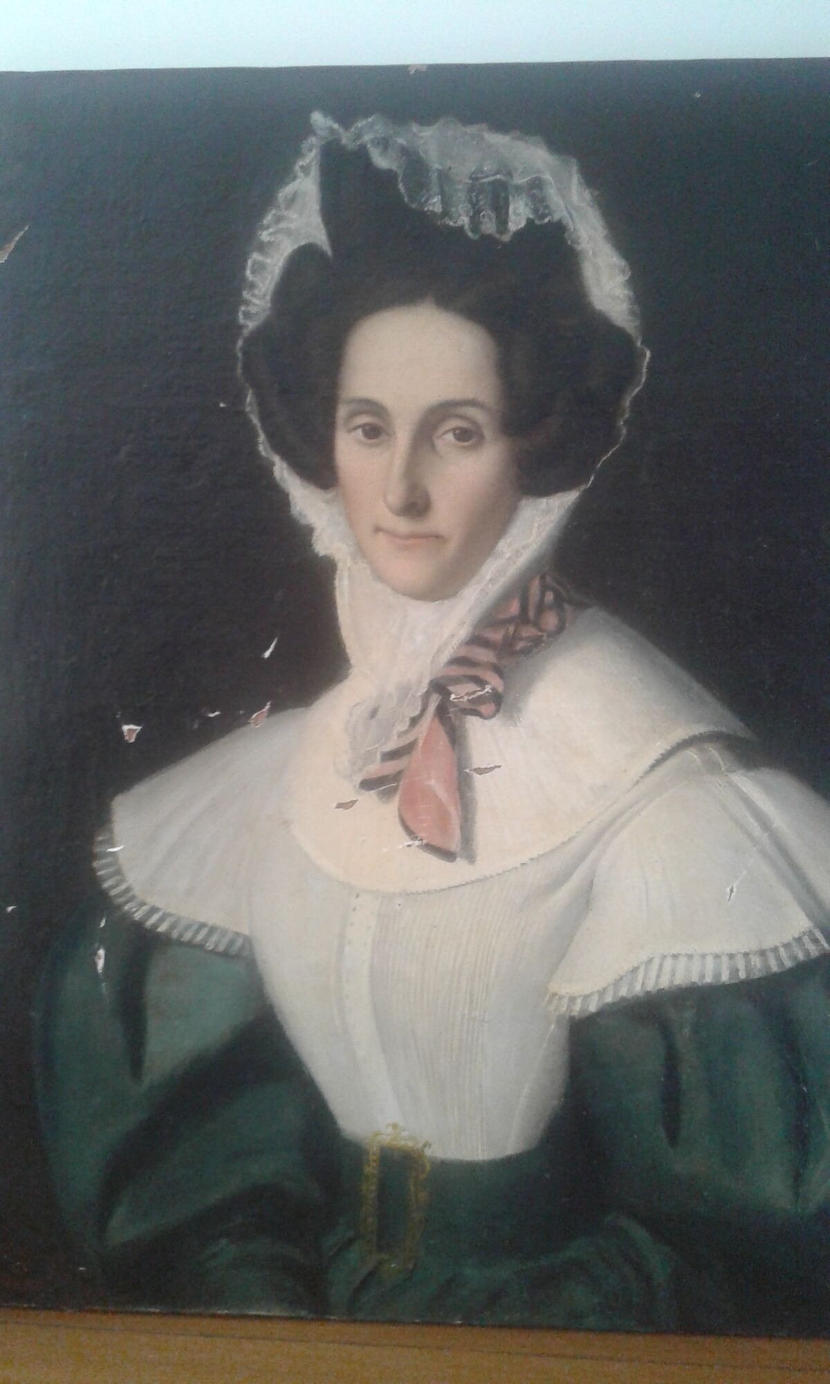 Old portrait painting oil on canvas "lady with lace cap" 19th