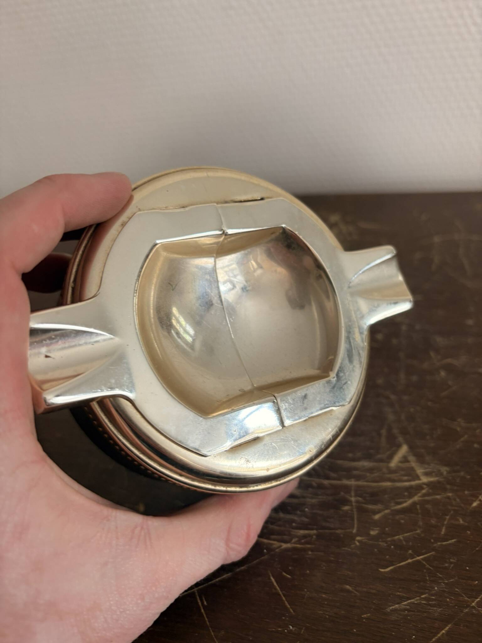 Mid-Century Modern Italian Silver Metal Leather Table Ashtray