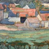 Painting “Village”, Oil on canvas signed.