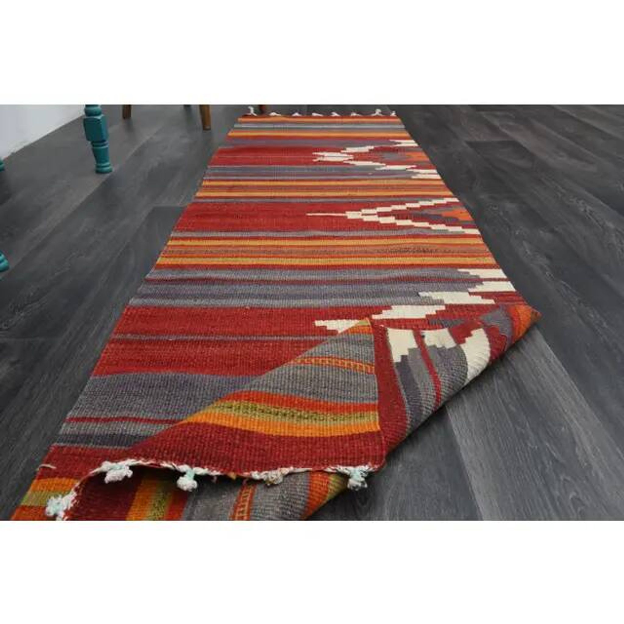 1970s Turkish Oushak Handmade Wool Cotton Orange Kilim Runner 72x252