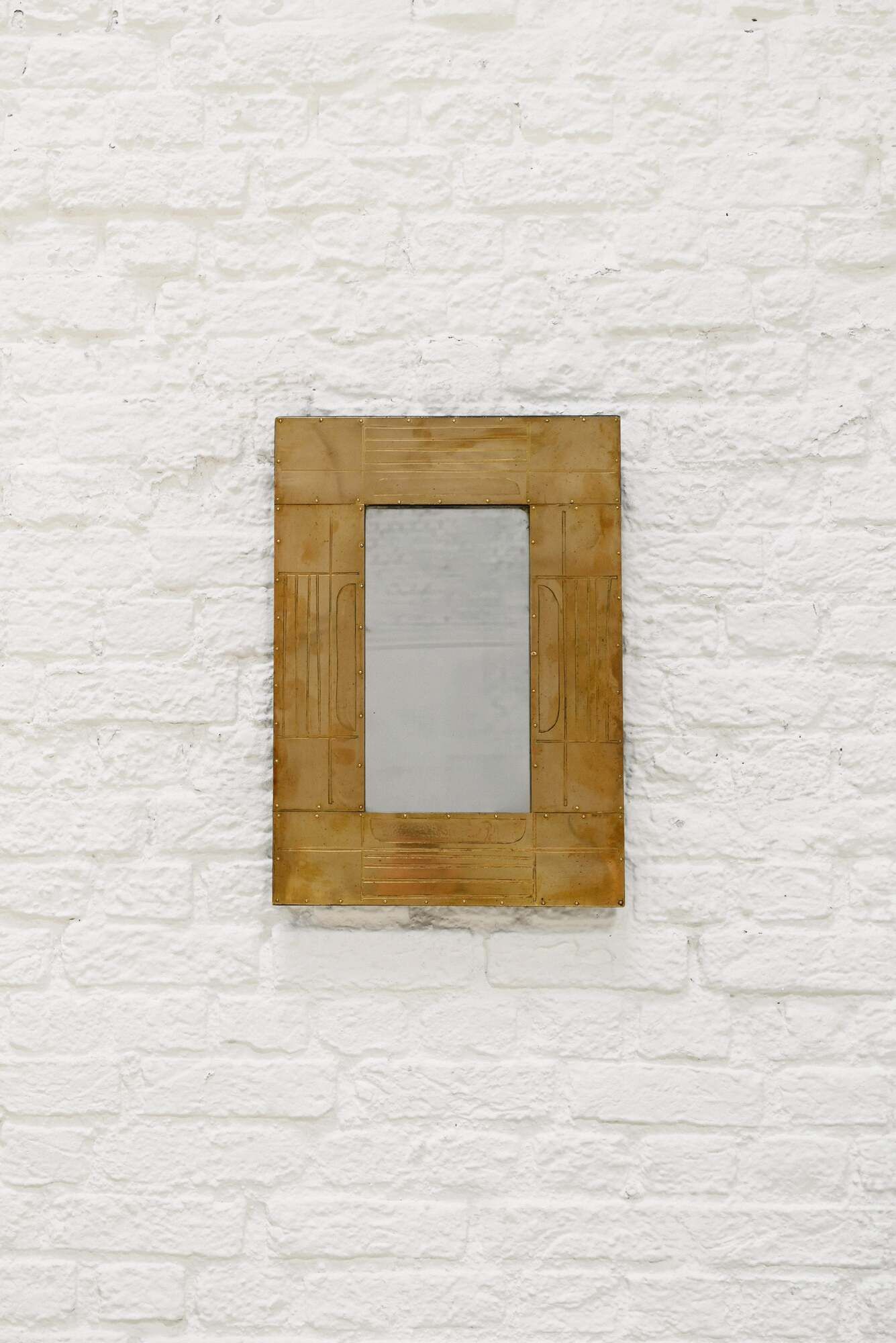 Sculptural Etched Brass Mirror by Jean Blazy, France, 1970s