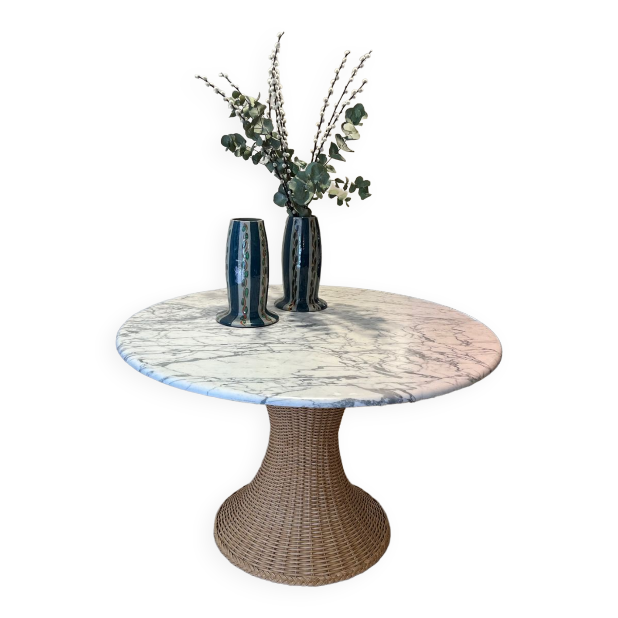 Marble and wicker dining table