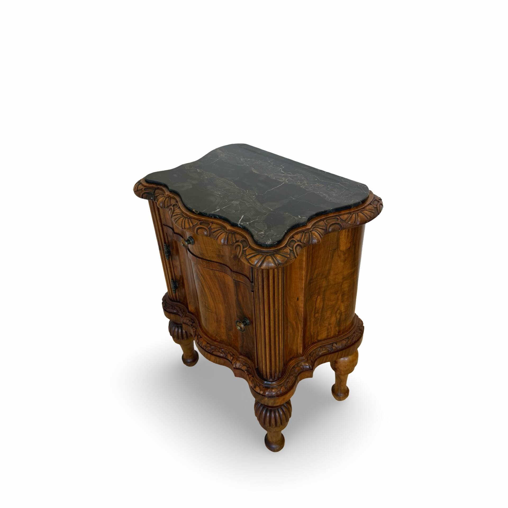 art deco walnut serpentine nightstands, 1920s