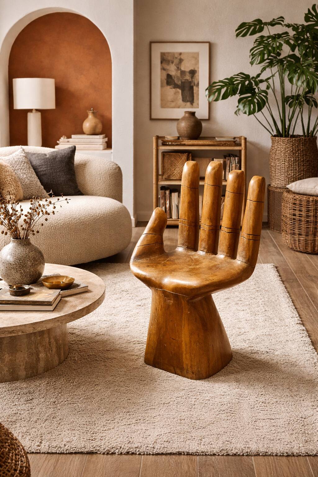 Sculptural wooden armchair – Hand shape