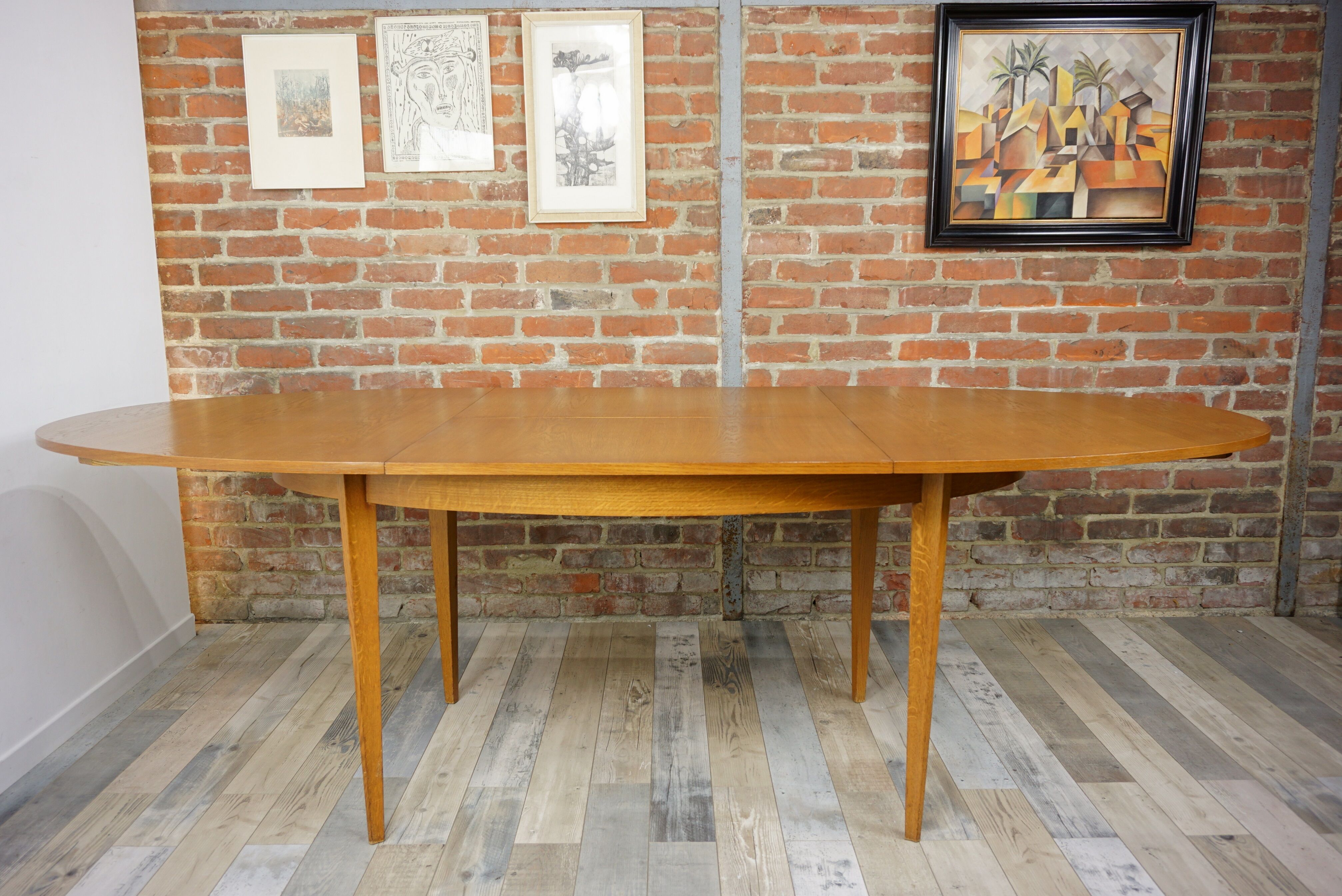 Wooden oval table and 6 matching chairs 60