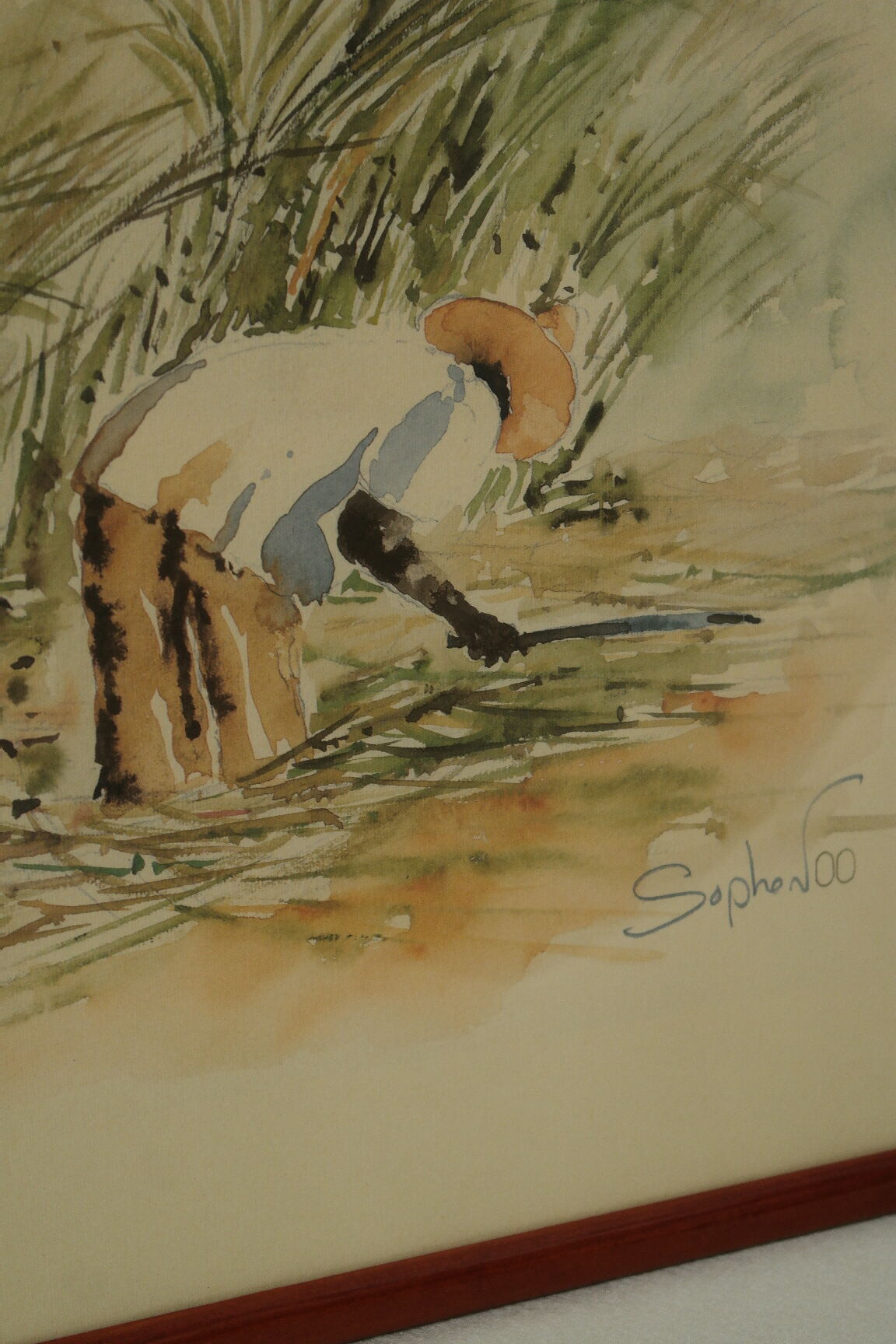 Numbered watercolor lithograph painting "the cane harvest"