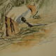Numbered watercolor lithograph painting "the cane harvest"