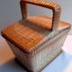 Candy, basket with beige and brown opaline lid, wicker style, PORTIEUX