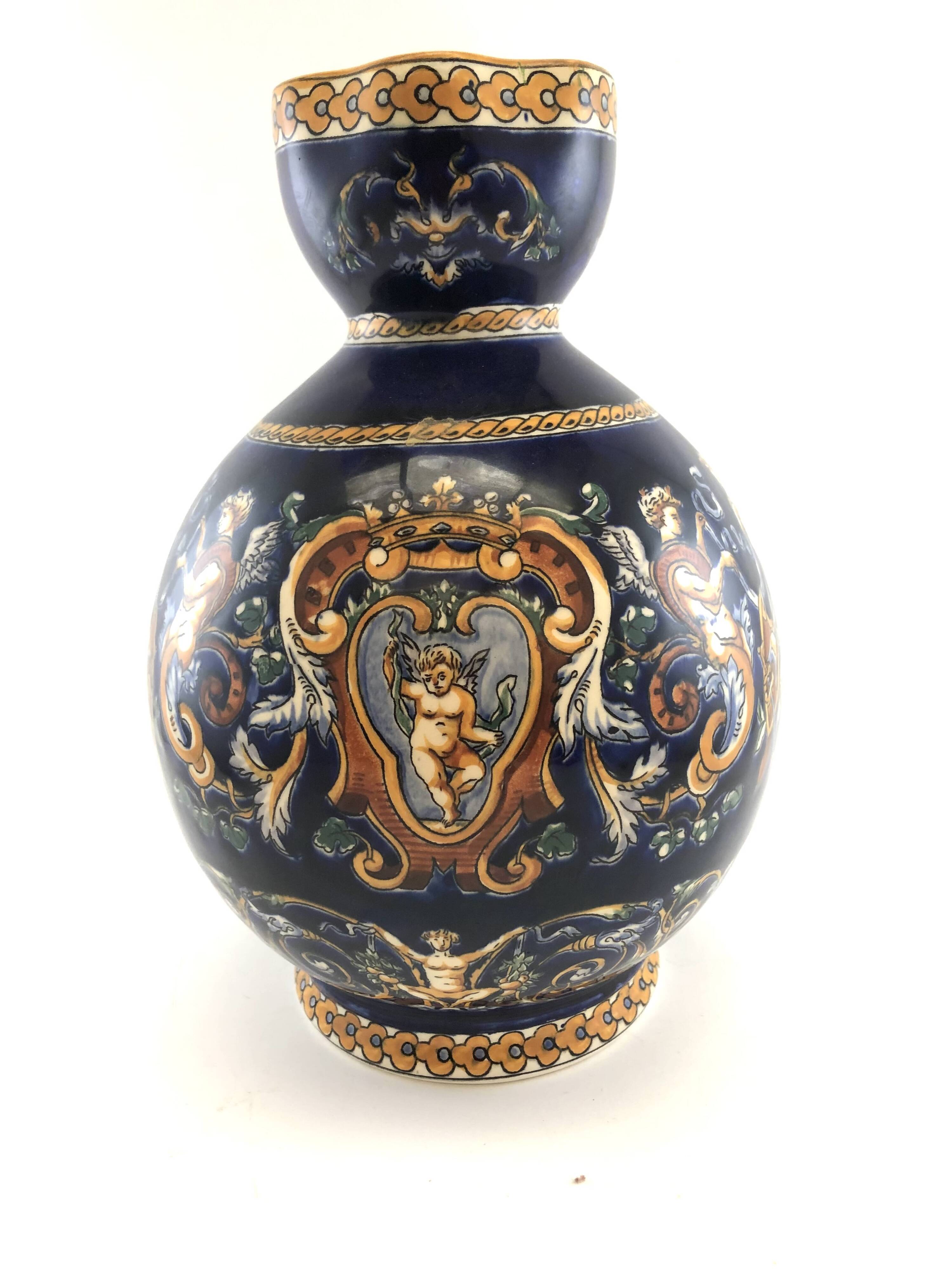 Grand pichet en faïence bleue de Gien – Modèle Renaissance