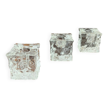 3 molded glass ice cube candle holders
