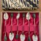 Box of 6 antique silver and jade spoons