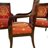 Pair of Empire Period Mahogany Armchairs and Bergère