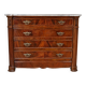 Antique Napoleon III commode in flame mahogany, with a white marble top.